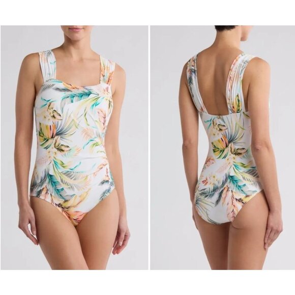 Jantzen Cabana Queen Floral Tummy Control One Piece Swimsuit W/No Wire Bra 28W - Picture 1 of 5
